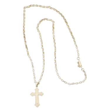 Imagem de Cordão Tijolinho Com Pingente Cruz Vitoriana Banhada A 18k