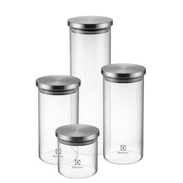 Imagem de Potes Herméticos Electrolux de Vidro Porta-Mantimentos com Tampa Inox 4 Unidades