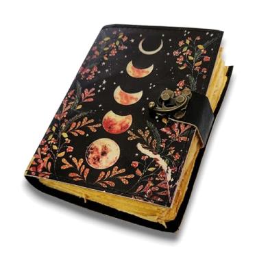 Imagem de Finun-Lthr Caderno de couro vintage flor lua eclipse couro caderno de esboços diário de couro | 200 páginas de borda deck (20 x 15 polegadas)