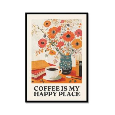 Imagem de Coffee First People Later Poster Retro Coffee Wall Art Trendy Flower Print Minimalista Vintage Floral Para Sala de Jantar Cozinha Decoração de Parede (SKU3,16x24" = (40x60 cm), Moldura de metal preto)