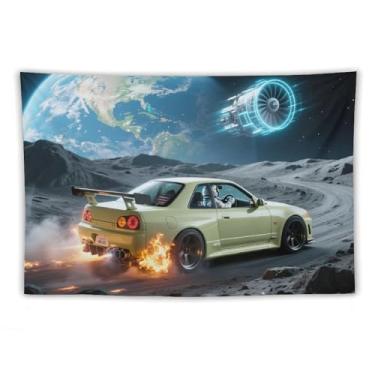 Imagem de HouLaiZhe JDM Tapeçaria de carro R32 carro esportivo drift universo pendurar na parede quarto decoração de casa tapeçarias estética piquenique decoração de parede arte de parede para dormitório sala