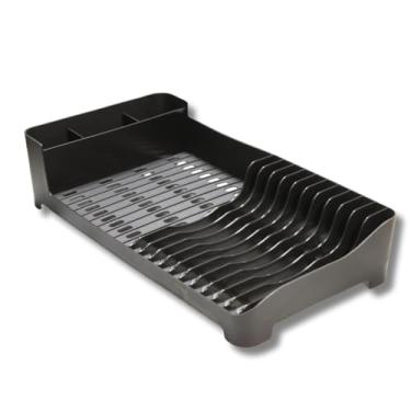 Imagem de Escorredor de Pratos Compacto em Plástico Resistente – Organizador de Pia com Porta Talheres (Preto)