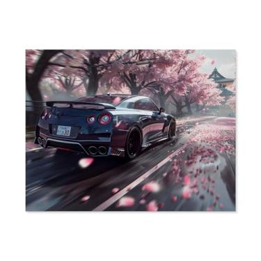 Imagem de HouLaiZhe R35 Carro Esportivo Flor de Cerejeira Posters Tela Estética Sala Decoração de Parede Impressões Galeria Sala Decoração de Parede para Quarto Sala de Estar Escritório 20 x 26 polegadas (50 x