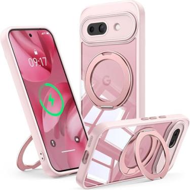 Imagem de 【Suporte magnético giratório de 360°】 Capa para Google Pixel 8A 【Apto para MagSafe & Pixelsnap】 Capa com suporte de anel 【transparente sem cristal amarelo】 Capa para celular com proteção para câmera
