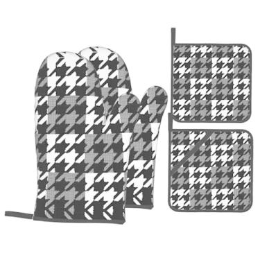 Imagem de Tartan Design - Conjunto de luvas de cozinha estampadas com suportes de tampa, luvas de forno resistentes ao calor para manusear panelas quentes, grelhar, churrascos, kit de 4 peças.