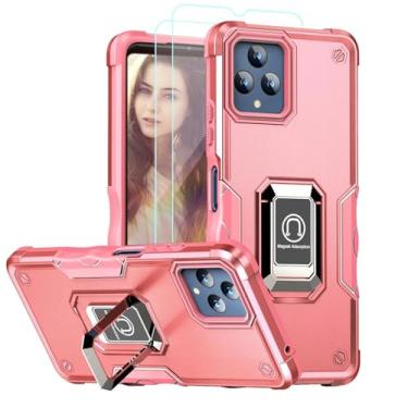 Imagem de Capa compatível com T-Mobile Revvl 6 5G, pacote com 2 protetores de tela HD, [grau militar] capa protetora resistente à prova de choque, suporte magnético, para capa de telefone Revvl 6 5G rosa