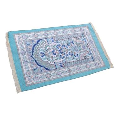 Imagem de GLOGLOW Tapete de Oração, Pano de Algodão Com Borlas e Bordado Tradicional para Meditação, Tapete de Joelhos Macio e Confortável para Mulheres, Homens e Crianças (Azul celeste)