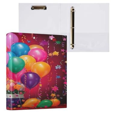 Imagem de Wassud Fichário de 3 anéis, fichário de 3 cm com clipe antiderrapante, balões coloridos com presente, 1 pacote com fichário decorativo, tamanho carta para escritório em casa