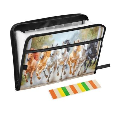 Imagem de CEBUGI Pasta expansível com 13 bolsos, organizador de arquivos sanfonado à prova d'água com etiquetas tamanho A4, organizador de documentos de papel para escola, material de escritório, cavalos