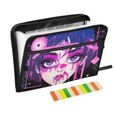 Imagem de Wassud Cool Girl Organizador de arquivos sanfonado com 13 bolsos com abas e adesivos, organizador de pastas de documentos de recibo de papel tamanho carta A4 para viagens de escritório