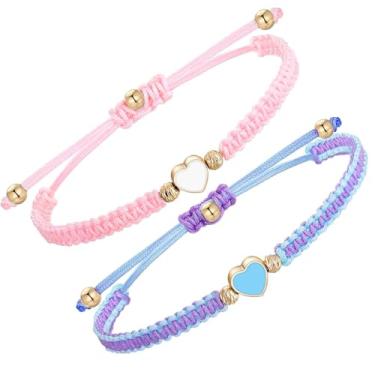 Imagem de MJartoria Pulseiras BFF para 2 corações combinando pulseiras de cordão ajustável para melhores amigas, pulseiras da amizade, joias presentes para casais adolescentes, one size, liga metálica, Sem