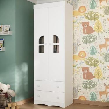 Imagem de Guarda-roupa Infantil 62cm 2 Portas com Vidro e 2 Gavetas Liz Multimóveis Mp4512 Branco