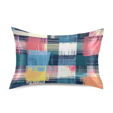 Imagem de Fronha de almofada de seda para pele e cabelo, extra macia, resistente a rugas e desbotamento com fecho de envelope (tamanho padrão, 66 x 50 cm) | Padrão xadrez