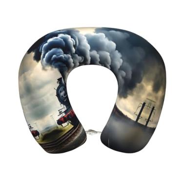 Imagem de Travesseiro de pescoço leve com estampa de nuvens de trem a vapor em forma de U de espuma viscoelástica para aviões