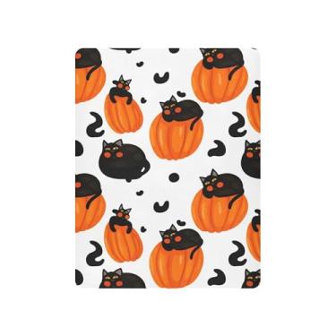 Imagem de Burbuja Lençol de berço para meninas e meninos, gatos deitados em abóboras, macio, respirável, lençol para berço padrão e colchões, 68 x 99 cm