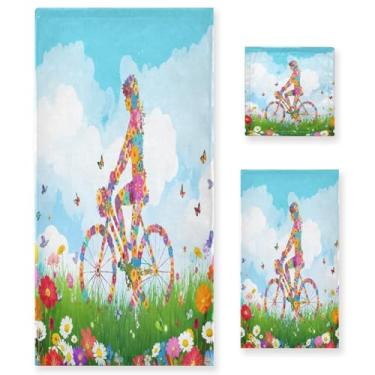 Imagem de STAYTOP Conjunto de 3 toalhas de bicicleta para meninas andando de bicicleta, toalha de secagem rápida altamente absorvente para academia, spa, banheiro