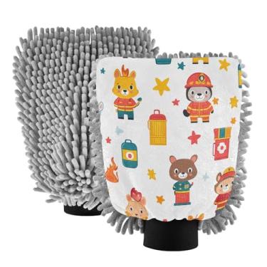 Imagem de STAYTOP Luvas de lavagem de carro de animais fofos de desenhos animados, 2 peças, luvas de microfibra de chenille, sem arranhões, panos de esponja de lavagem ultra absorventes para carros, limpeza