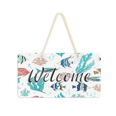 Imagem de Burbuja Placa de boas-vindas de peixe para porta da frente, placa de boas-vindas de PVC para decoração de férias de casa de fazenda, 15 x 28 cm