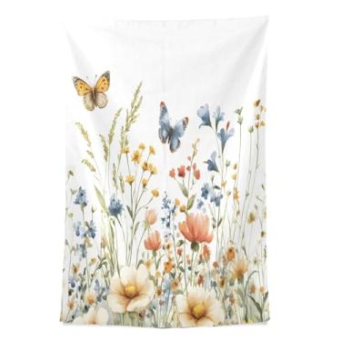 Imagem de STAYTOP Tapeçaria de parede de flores silvestres e borboletas para decoração de casa decoração de dormitório sala de estar quarto tapete de parede (60 × 51 polegadas)