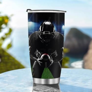Imagem de Caneca de café para viagem com isolamento térmico garrafa de água estilo futebol americano presentes para presente de aniversário de Natal, aniversário, homem, 590 ml, alça gelada de aço inoxidável