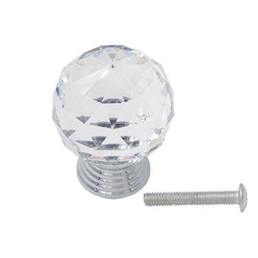 Imagem de Tecrio Puxador de armário de vidro cristal transparente de 30 mm de diâmetro, base cromada, pacote com 12 peças