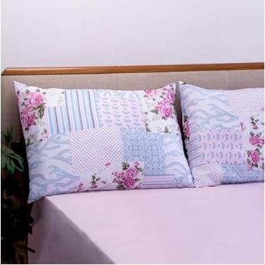 Imagem de Jogo de Lençol Queen 3 Peças Deccoralle – 1 Lençol com Elástico e 2 Fronhas Estampadas – Microfibra Macia (Sem Lençol de Cima) (Patchwork Rosa)