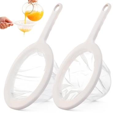 Imagem de AIZOE Coador de malha ultrafina com alça, pacote com 2, malha 100/400, coador de café de plástico, escorredor pequeno para cozinha, peneira fina de nylon para leite de nozes, iogurte, suco, mel