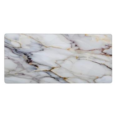 Imagem de Tapete de rato branco com padrão de mármore grande à prova d'água para computador tapete protetor de mesa com base de borracha antiderrapante para escritório, computador, teclado, laptop e mesa de