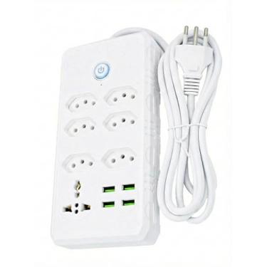Imagem de Filtro de Linha com 6 Tomadas, 1 Universal e 4 Portas USB, Branco, Proteção Contra Variações Elétricas, Interruptor Power