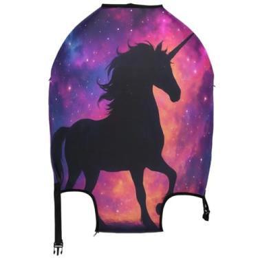 Imagem de Joisal Silhouette Animal Purple Galaxy Capas de mala para proteção de bagagem, impressões essenciais de viagem e férias, Silhueta animal roxo galáxia, M, Fits 22-24 Inch Case, Capa de mala