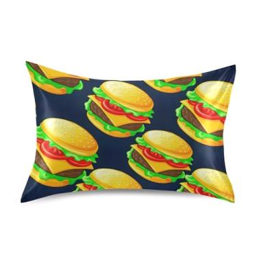 Imagem de Fronhas legais de cetim com desenho animado hambúrgueres alface moderna refrescante padrão queen size travesseiros para cama de casa sofá king size 101,6 cm x 50,8 cm