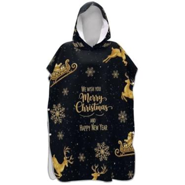 Imagem de Joisal Poncho de surfe trocador de roupão para banho de praia Adul toalhas com capuz reutilizáveis de rena de Natal preto unissex poncho adulto com capuz