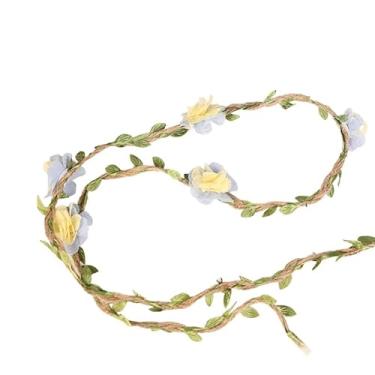 Imagem de Envoltório de braço de flor de fada, faixa de cabelo, videira floral de linho colorido para chapéu de palha, decoração de festa de cosplay de fantasia, faça você mesmo, 1 m (amarelo)