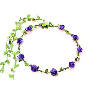 Imagem de ZJchao Tiara de Coroa de Flores de Noiva Ajustável Guirlanda Floral para Casamentos Festas na Praia Fotografia de Maternidade Guirlanda de 18 Cm de Diâmetro Flores de Papel Folhas de (01)