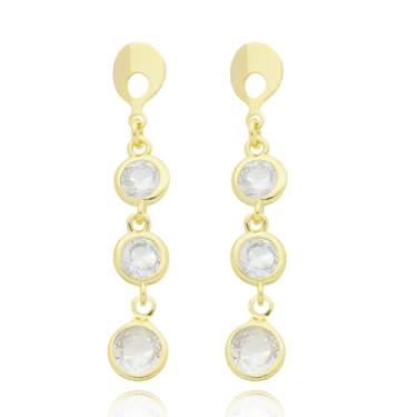 Imagem de Brinco Base com 3 Zircõnias Folheado Ouro 18k Antialérgico