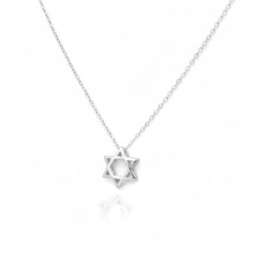 Imagem de Colar feminino Made in Israel banhado a ouro 14 quilates com estrela de Davi inox, pingente de símbolo judaico de Israel, elegante hebraico com zircônia cúbica delicada, joia judaica religiosa, 16