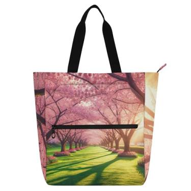 Imagem de Sacola feminina com flores de cerejeira e flores de primavera, para trabalho, praia, escola, bolsa de mão para o dia a dia, presente para amantes de livros