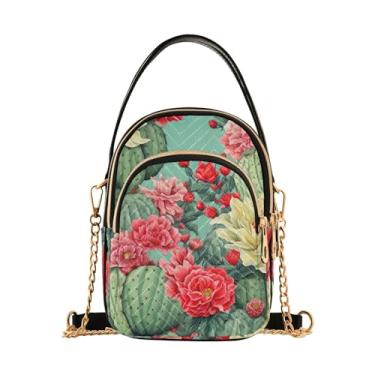 Imagem de GAIGEO Bolsa tiracolo feminina de campo de girassol, bolsa tiracolo com alça removível, bolsa transversal de viagem para mulheres, Cacto e flor em verde - 4, One Size