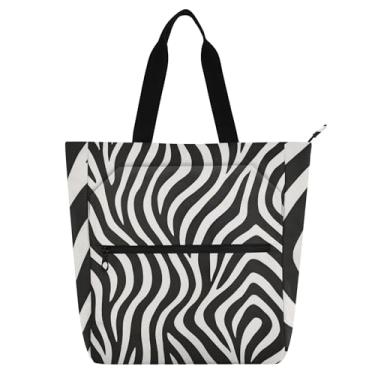 Imagem de Bolsas de trabalho femininas pretas e brancas com listras de zebra, bolsa escolar com zíper, bolsas para professores, presente para amantes de livros