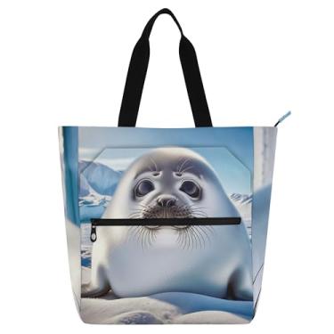 Imagem de Sacolas femininas fofas de animais polares para trabalho, lona, praia, livros, bolsa com zíper, carteiro, para amantes de livros, presentes