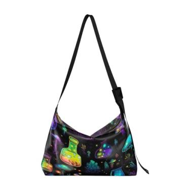 Imagem de Bolsa de ombro masculina de couro com câmera de tubarão com desenho engraçado, bolsa de ombro de couro, bolsa de ombro transversal de couro, Garrafas coloridas e cogumelos - 2, One Size