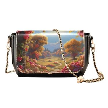 Imagem de GAIGEO Cena de outono cheia de bagas e folhas bolsas transversais de couro, bolsa de couro para mulheres, bolsa de ombro, Fruit Under an Orchard-3, One Size
