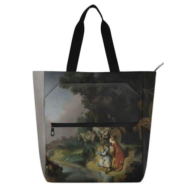 Imagem de GAIGEO Rembrandt Bolsa de trabalho feminina Abduction of Europa, bolsa escolar de lona com zíper, bolsas para professores, amantes de livros
