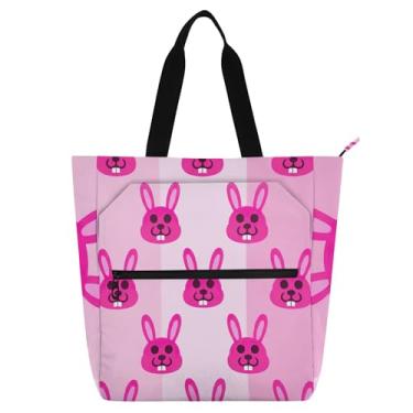 Imagem de GAIGEO Bolsa feminina rosa de coelho com dentes de arremesso, bolsa de trabalho, bolsa escolar de lona, presente para crianças fofas para amantes de livros