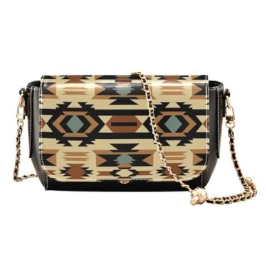 Imagem de Pink Donuts em uma bolsa tiracolo feminina preta com aba, bolsa de ombro de couro transversal, bolsa de couro para mulheres a tiracolo, Estilo Southwestern bege e preto - 4, One Size