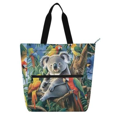 Imagem de GAIGEO Koalas Papagaios Pássaros Tropicais Bolsa de Trabalho Feminina Lona Bolsa Escolar Bolsa Utilitária Presente Infantil para Amantes de Livros Bolsas