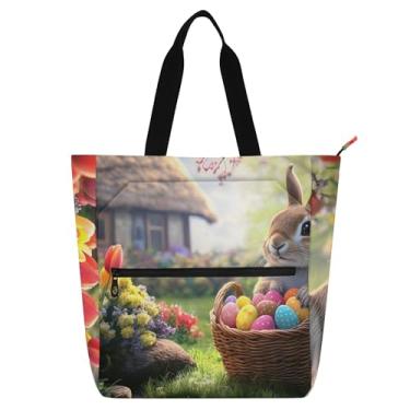 Imagem de Cute Bunny Tulips Cottage Garden Tote Womens Work Bag Canvas College School Tote Bolsas Utilitárias Bolsas Infantis Livro Amante Presente