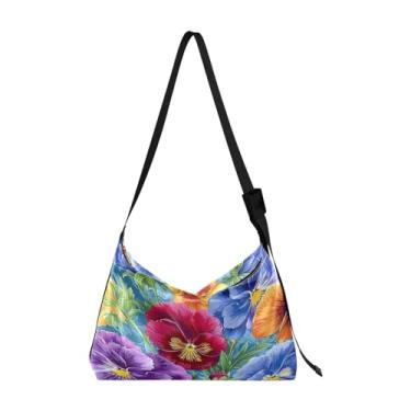 Imagem de GAIGEO Bolsa transversal de couro amores-perfeitos e flores em aquarela, bolsa transversal de couro com alça larga de couro, bolsa tiracolo masculina, Amores-perfeitos em azul - 3, One Size
