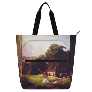 Imagem de Bolsa feminina para trabalho com pintura a óleo para moinho de cenário, bolsa de lona, praia, escola, bolsas femininas, crianças, livros, presentes