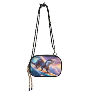 Imagem de TSENQUE Linda bolsa feminina de lontra para surfe, bolsa transversal, pequena carteira para iPhone, bolsa de viagem sobre o ombro, mini